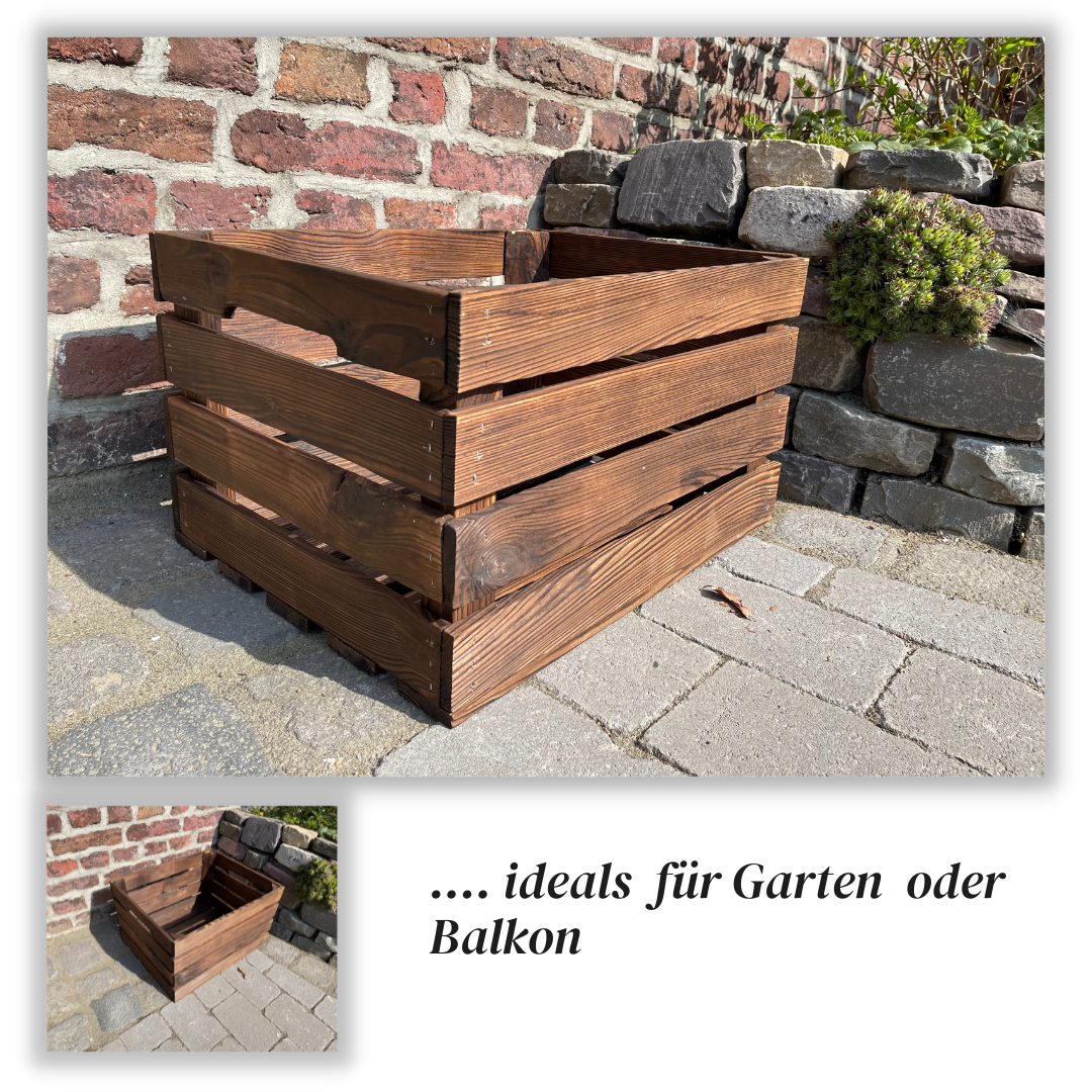 Zweifach Geflammte Weinkiste - Holzkiste | Premium Qualität: Geflammt + Geschliffen + mit Leinöl versiegelt | Schoko-Braun XL