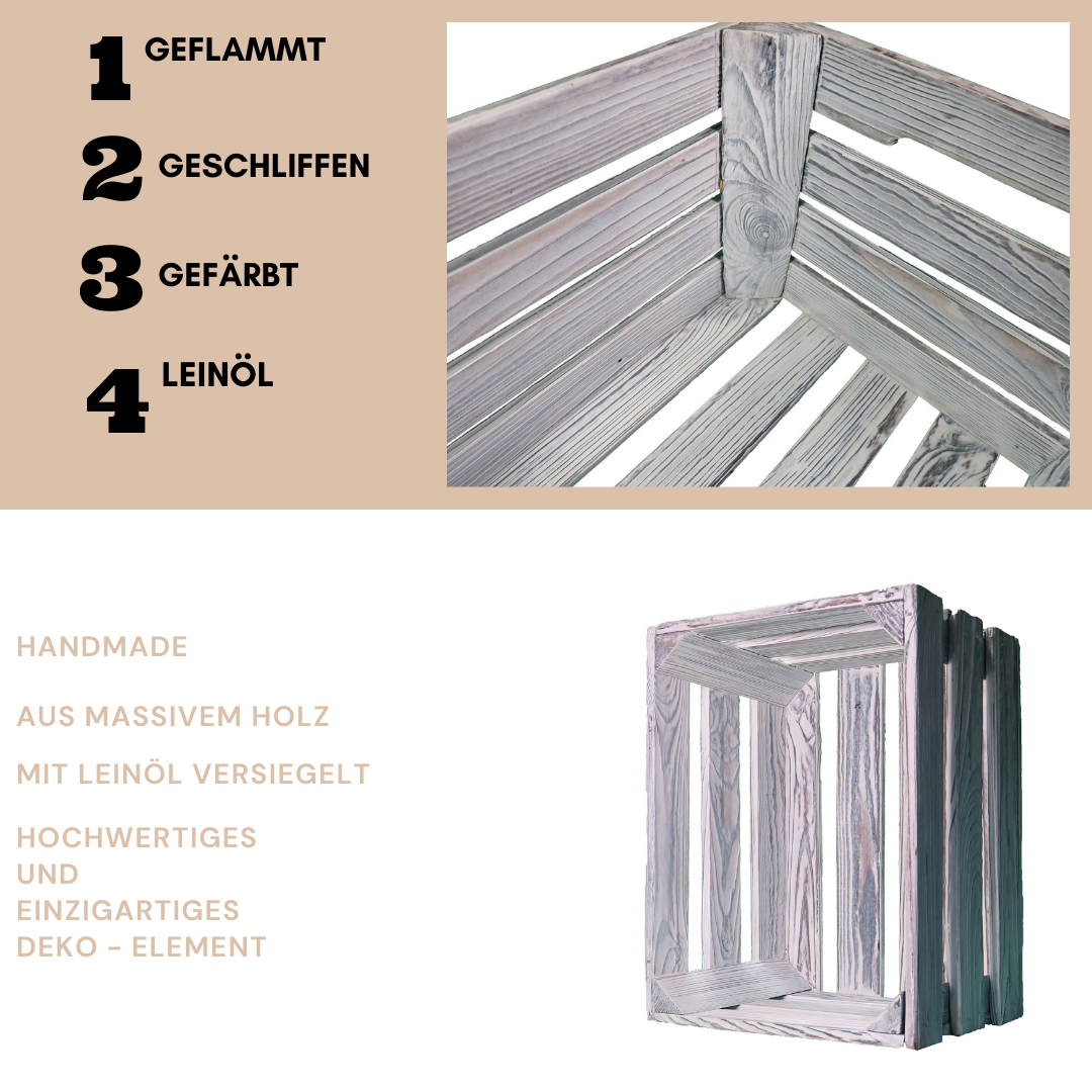 Weiße Weinkiste - Holzkiste | Premium Qualität: Geflammt + Geschliffen + Acrylfarbe + mit Leinöl versiegelt | Weiß XL