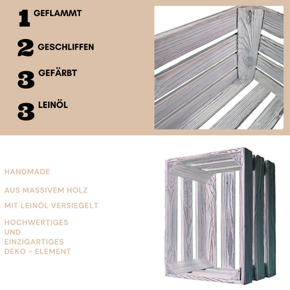 Weiße Weinkiste - Holzkiste | Premium Qualität: Geflammt + Geschliffen + Acrylfarbe + mit Leinöl versiegelt | Weiß L