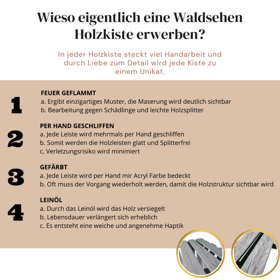 Graue Weinkiste - Holzkiste | Premium Qualität: Geflammt + Geschliffen + Acrylfarbe + mit Leinöl versiegelt | Grau XL