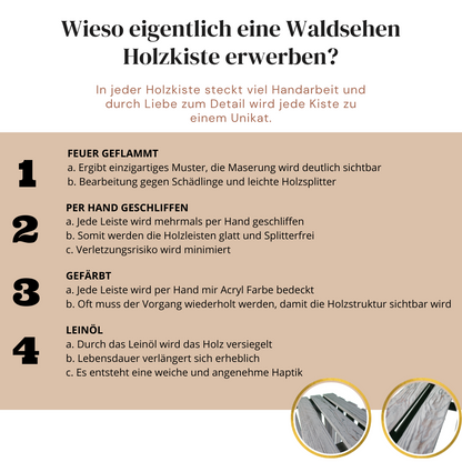 Graue Weinkiste - Holzkiste | Premium Qualität: Geflammt + Geschliffen + Acrylfarbe + mit Leinöl versiegelt | Grau XL