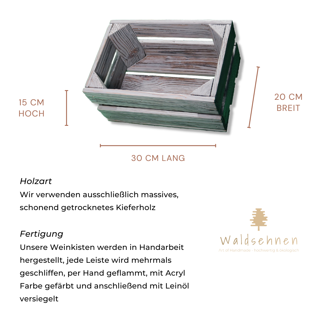 Graue Weinkiste - Holzkiste | Premium Qualität: Geflammt + Geschliffen + Acrylfarbe + mit Leinöl versiegelt | Grau M