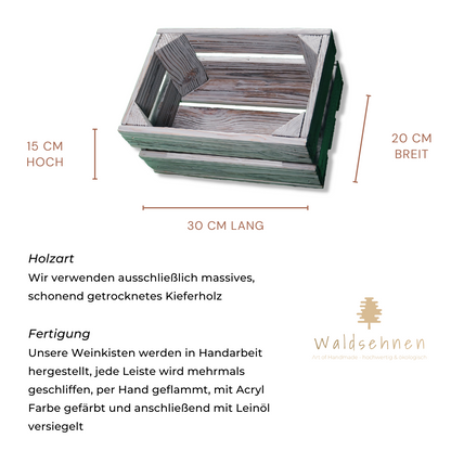 Graue Weinkiste - Holzkiste | Premium Qualität: Geflammt + Geschliffen + Acrylfarbe + mit Leinöl versiegelt | Grau M