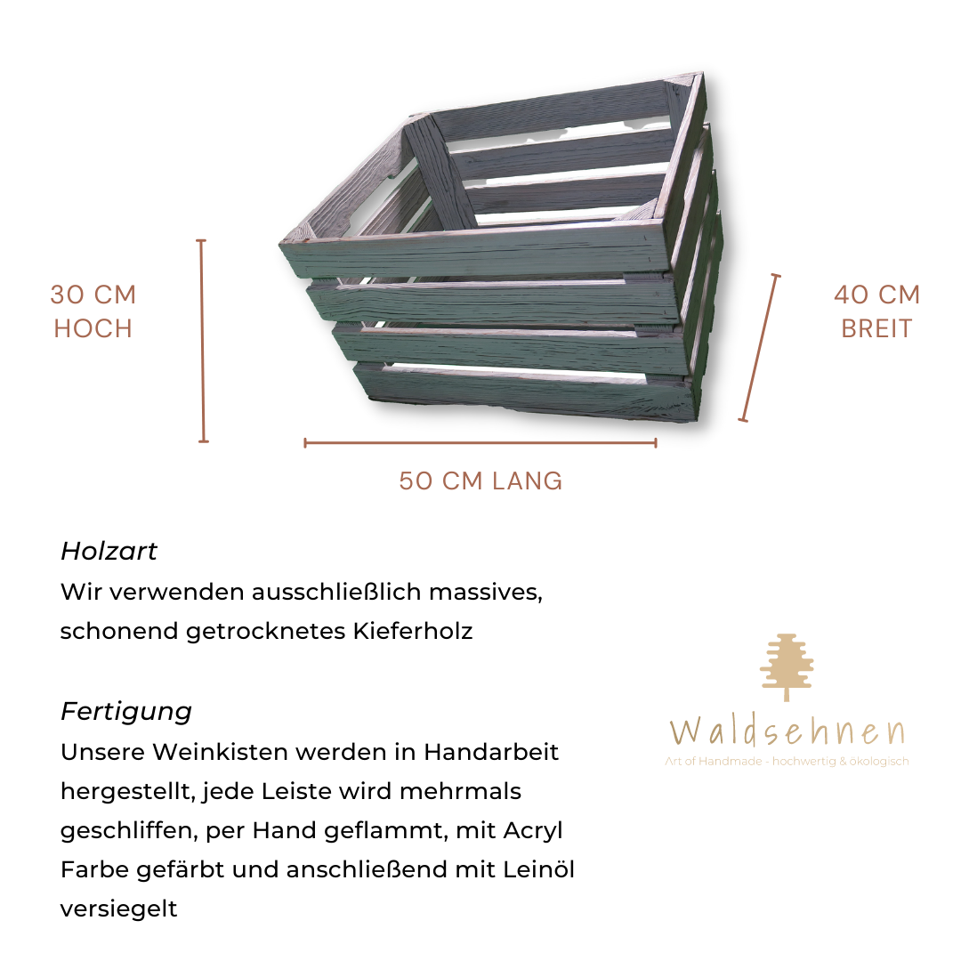 Graue Weinkiste - Holzkiste | Premium Qualität: Geflammt + Geschliffen + Acrylfarbe + mit Leinöl versiegelt | Grau XL