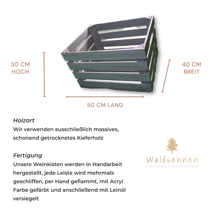 Graue Weinkiste - Holzkiste | Premium Qualität: Geflammt + Geschliffen + Acrylfarbe + mit Leinöl versiegelt | Grau XL