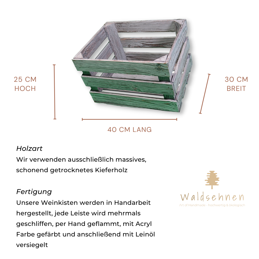Graue Weinkiste - Holzkiste | Premium Qualität: Geflammt + Geschliffen + Acrylfarbe + mit Leinöl versiegelt | Grau L