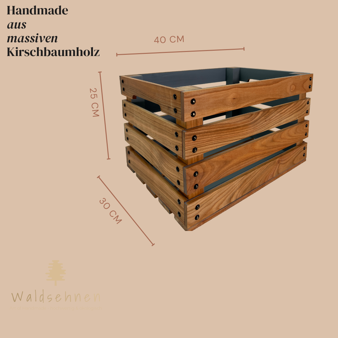Weinkiste bzw. Holzkiste Vintage aus Kirschbaumholz | Premium Qualität: Geschliffen + mit Leinöl versiegelt | Farbe Grau
